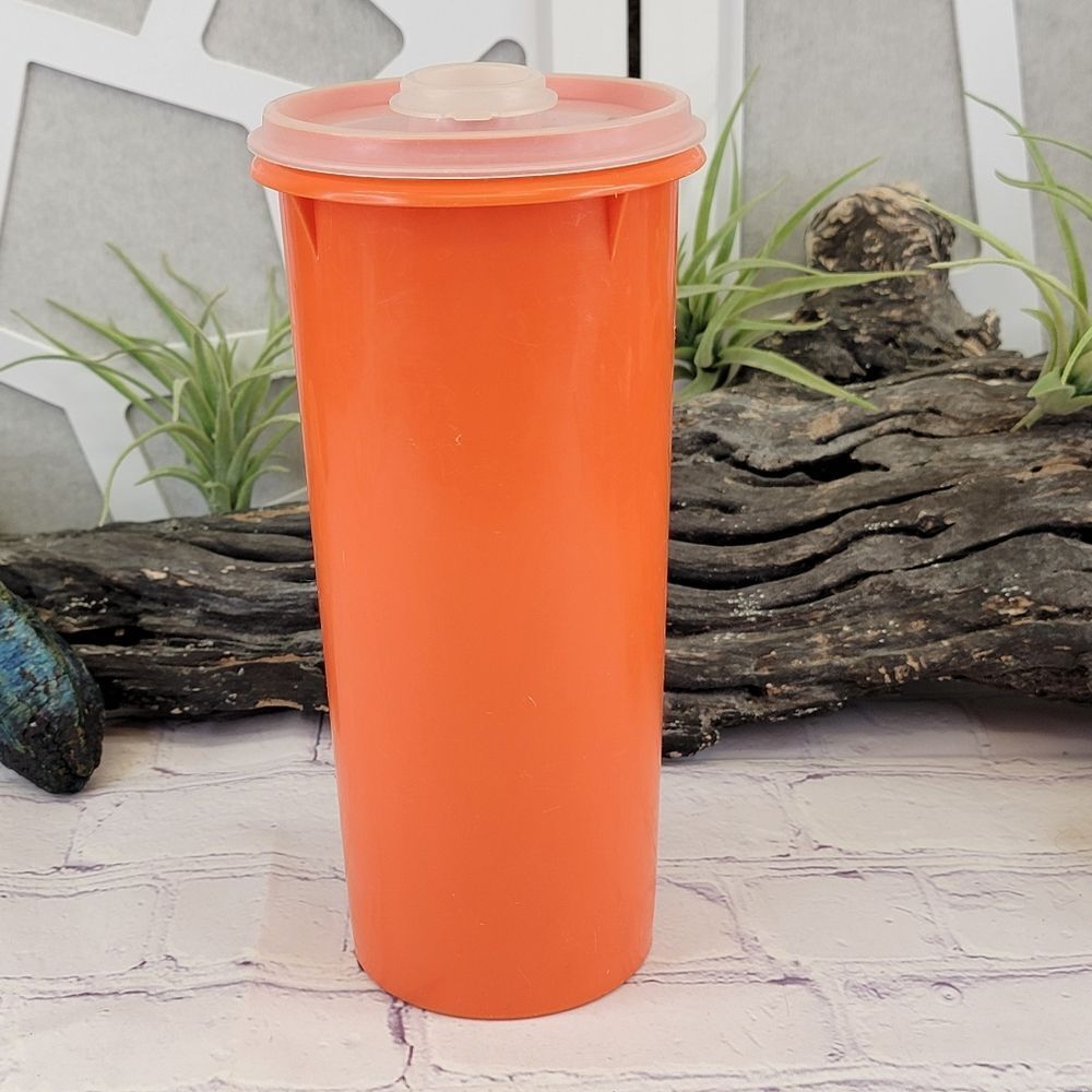 Vintage Tupperware 262-3 Orange Slimline Pitcher With 603-1 Flip Top Pour Lid